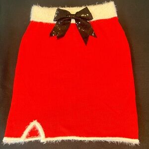 Planet Gold Red Santa Pencil Skirt with Black Bow